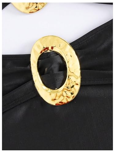 GORGLITTER Women's Strapless Metal One Pieces Swimsuits Modest Tummy Control Bathing Suit Cut Out Bandeau Monokini4