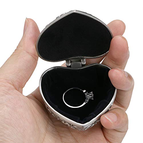 Hipiwe Vintage Heart Shape Jewelry Box - Small Antique Ring/Earrings/Necklace Storage Organizer Case, Metal Treasure Chest Trinket Keepsake Gift Box for Women
