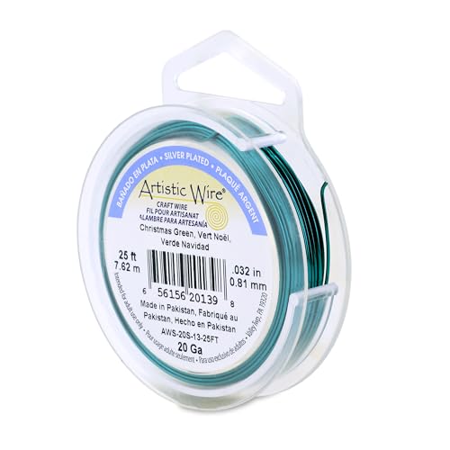 Image of Artistic Wire, 20 Gauge Silver Plated Tarnish Resistant Colored Copper Craft Wire, Christmas Green, 25 ft