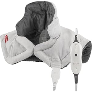Sunbeam Almohadilla térmica para aliviar el dolor de cuello y hombros con apagado automático y opción de calefacción húmeda, 22 x 19 pulgadas, gris