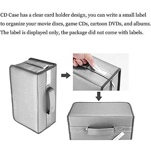 alavisxf xx CD Case, 160 Capacity Nylon DVD Case Protective CD Case Holder Portable Disc Storage Organizer Bag for Car Home (Grey, 160 Capacity)