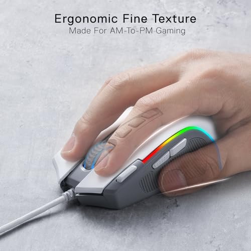 Redragon M612 RGB Gaming Mouse, 8000 DPI Wired Optical Mouse with 9 Programmable Buttons & 5 Backlit Modes, Software Supports DIY Keybinds Rapid Fire Button, Gray&White by Redragon - Image 6