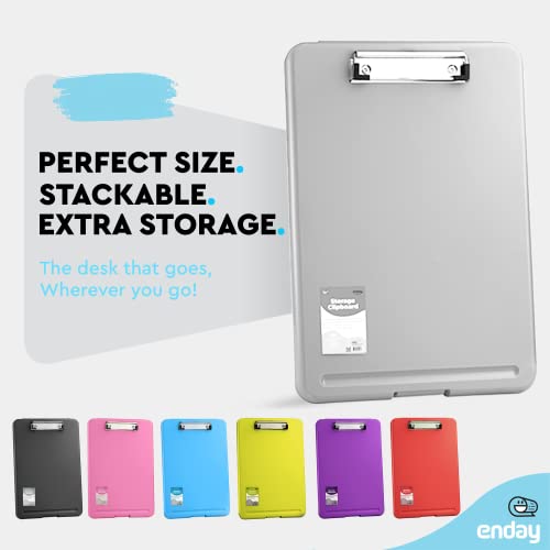 Clipboard With Storage Grey, Letter Size Storage Clipboard With Compartments Case For Nurse Teachers Plastic Translucent Holds 100 Sheets Also Avail. In Purple, Pink, Red, Blue, Green, Black-By Enday #TOP2