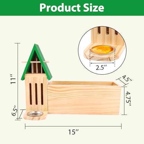 Butterfly House and Feeder with Flower Pot, Wooden Butterfly House for Garden, 3 in 1 with Drainage Holes, Natural Butterfly Habitat for Garden Decoration - Thumbnail 2