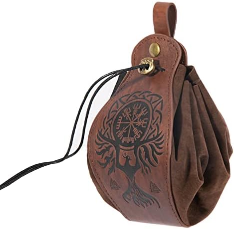 Medieval Faux Leather Viking Pouch, Nordic Compass Pattern Wallet, Drawstring Purse Fanny Pack, Portable Wallet, Vintage Belt Pouch, Fashion Purse for Men Women