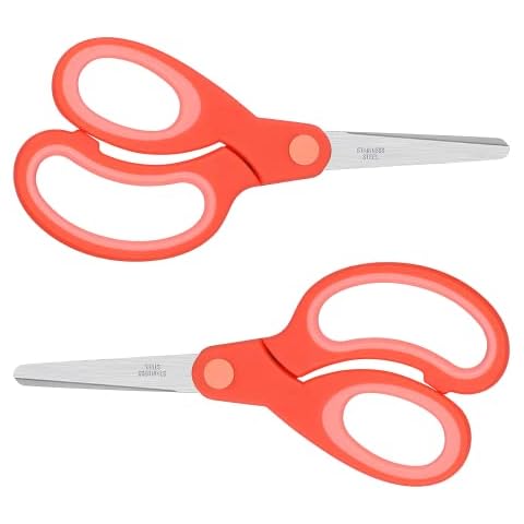 ELECKEY Left Handed Scissors for Kids 5.75",Lefty Soft Touch Pointed School Student Scissors, Blunt, 2 Pack (Red) Cover