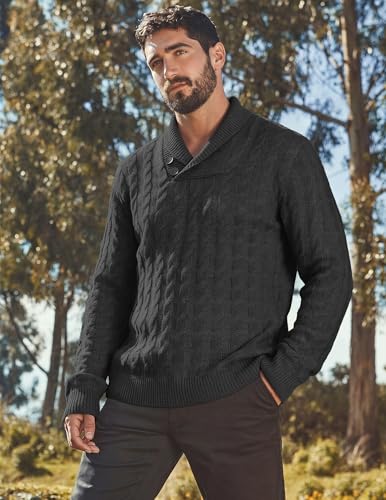 Pull col châle gris COOFANDY homme maille torsadée 3XL
