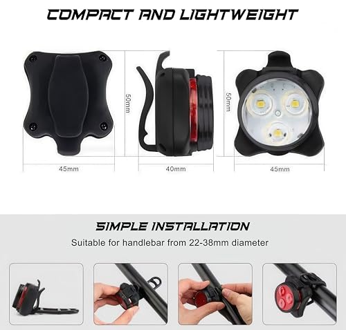 BYKING Bike Lights Front And Back, TYPE-C Rechargeable LED Bicycle Lights set For Cycling, Bicycle Front And Rear Lights, 4 Light Modes For Helmet, E-bike, Mtb, Scooter, Mountain Bike and Kids Bike... - Image 4