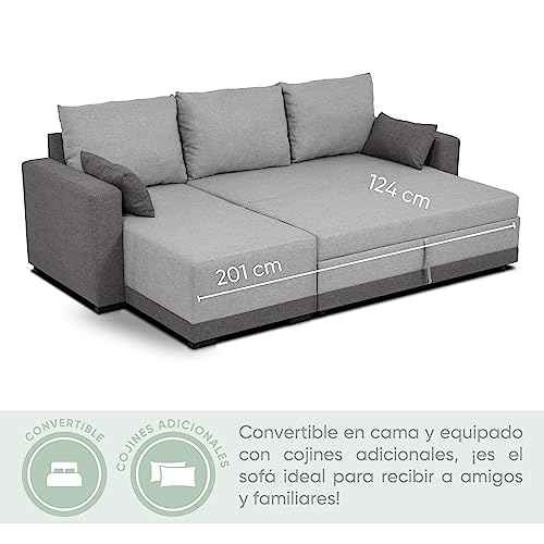 Variante de BUDWING sofa con chaise longue Leah Gris bicolor 233x124x69 cm