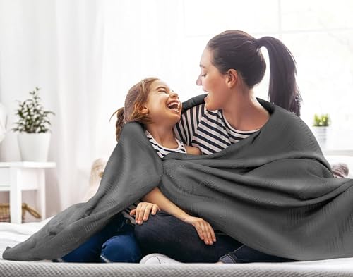 Image of Utopia Bedding 100% Cotton Thermal Blanket Smoke Gray Queen Size Soft, Lightweight, Breathable, Cozy Spring and Summer Blankets for Bed, Home Room Decor Gifts for Women and Men (90x90 Inches)