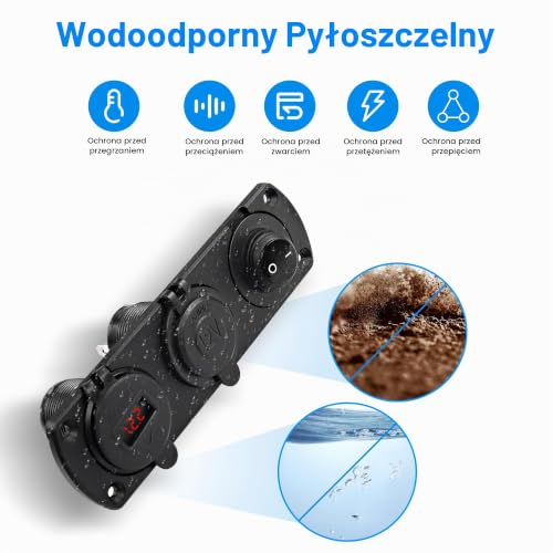 MEIRIYFA Gniazdo gniazda zapalniczki samochodowej 12 V do kampera, podwójne gniazdo USB QC3.0, gniazdo zasilania RV, wodoodporna ładowarka, wstępnie okablowana 3 w 1, z cyfrowym