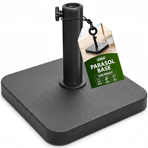 Image of ZENO Parasol Base 12KG | Square Garden Umbrella Base | Parasol Weights | Heavy Duty Garden Parasol Stand | Prefilled Concrete Bases for Parasols | Weight Stand for Cantilever, Sun, Umbrella | Black