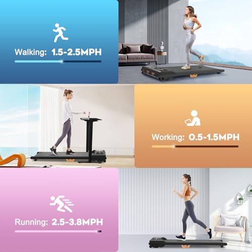 FUNRAY Walking Pad Treadmill - Under Desk Treadmill with 265LBS Weight Capacity, 2 in 1 Portable Walking Treadmill for Home/Office with Two Ways of Control, Compact Treadmill for Walking/Running-Black