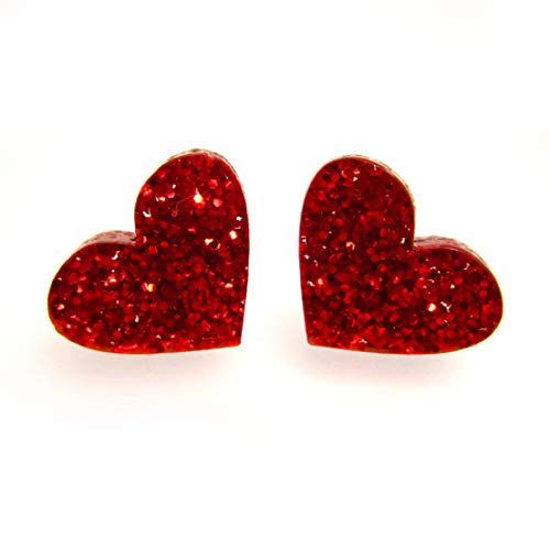 Little Red Glitter Heart Stud Earrings With Nickel Free Titanium Posts, Valentine's Day Love Jewelry #TOP7