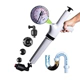 Qcesorib Druckluft Rohrreinigerm mit 4 Austauschbaren Köpfen, Rohrreinigungspumpe mit Luftdruckanzeige, Pressluft Rohrreiniger, für Waschbecken, Bodenablauf, Toiletten, Rohrverstopfung