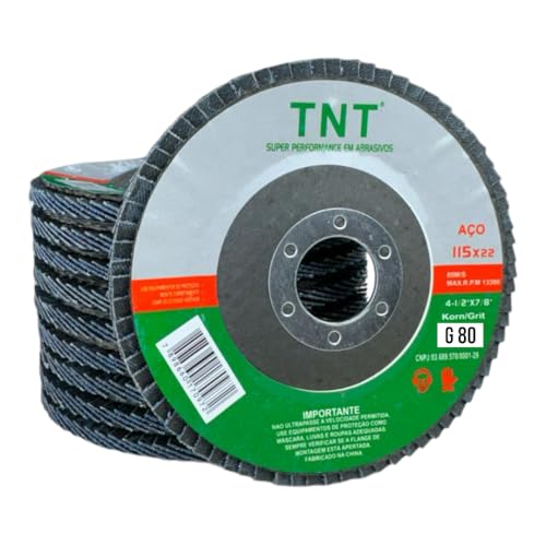 10 Discos Flap TNT Green Label, Escolha o Grão (40/60/80/120), 115x22 (4.1/2) mm de diâmetro (Grão 8