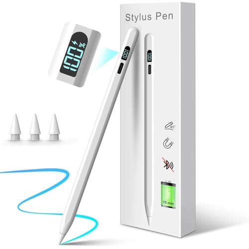 MEKO Stylus Pen for iPad 2018-2026 LED Power Display Pencil with 15 Min Fast Charge Compatible for Apple iPad 11/10/9/8/7/6th Gen Air 11/13(M3) Pro11/12.9/13 Air3-5 Mini 5/6 White