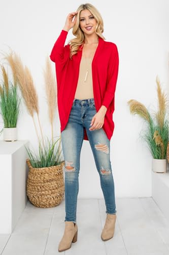 Image of Classic Long Sleeve Open Cardigan - Relaxed Lightweight Pocket Shawl Cardi Outerwear Buffalo Plaid Check, Floral, Solid