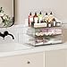 Clear Stackable Makeup Organizer with Drawer, 12''W Acrylic Storage Drawers, Cosmetic Display Case for Vanity Bathroom Countertop, Beauty Holder for Lipstick Brush Skincare Perfume