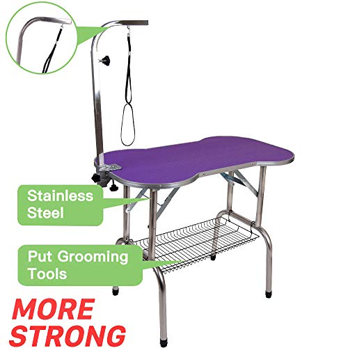 Polar Aurora Pingkay Heavy Duty Stainless Steel Pet Professional Dog Bone Pattern Foldable Grooming Table W/Adjustable Arm & Noose & Mesh Tray (32”) #TOP3