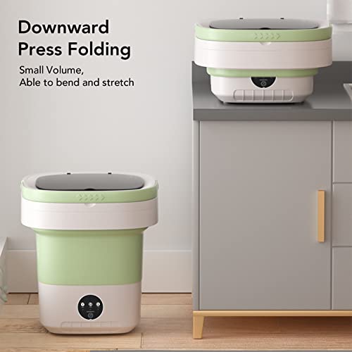 Mini tragbare Waschmaschine, Faltbare kleine Waschmaschine und Trockner Combo, 7.5L Eimer Waschmaschine mit Drain Korb für Unterwäsche, Socken, Baby-Kleidung, Wäsche, Wohnung (Grün)