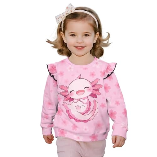 Cute Sweatshirt Toddler Axolotl Hoodie Ruffle Long Sleeve Shirt for Girls 1-8T Fall Clothes Pullover Tee Tops