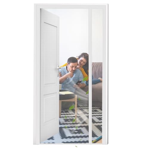 Puerta de pantalla magnética 155x255cm Blanco Cortina de puerta magnética Cortina antimoscas para entrada interior/patio/puerta corredera
