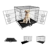 Straame Heavy-Duty Folding Dog Crate for XL Dogs, 107 × 68 × 75 cm (42″) Black Metal Cage with Front & Side Doors, Chew-Resistant, Removable Easy-Clean Plastic Tray & Carry Handle