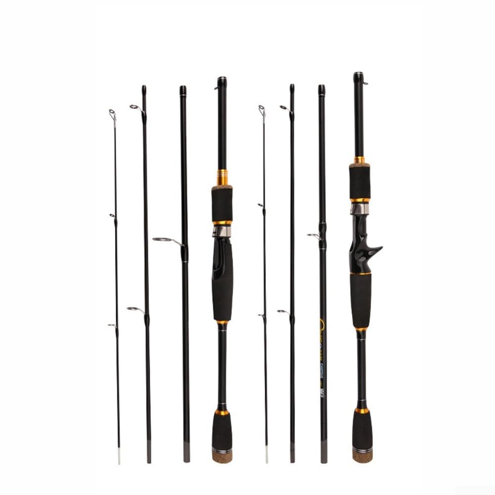 Honseadek Caña de pescar de fibra de carbono de 1,8/2,1 m, acción ML, diseño de viaje de 4 secciones, plegado de 46 cm, agarre de EVA, anillos guía antibobinado, capacidad de carga de 2500 g