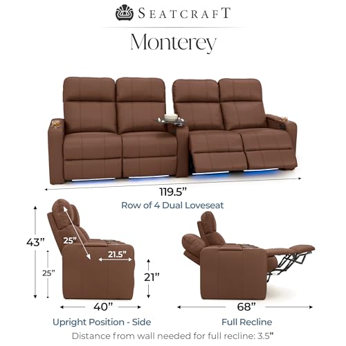 Image of Seatcraft Monterey Home Theater Seating Tobacco Row of 4 Dual Loveseats