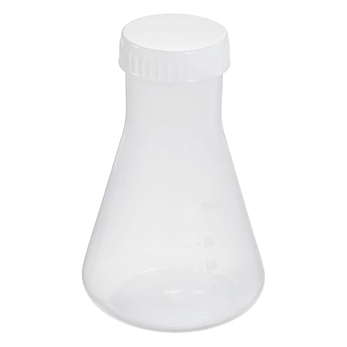PATIKIL Erlenmeyer - Frasco de plástico de 3.5 fl oz con tapas de rosca, 1 paquete de frasco cónico de boca estrecha para laboratorio, transparente