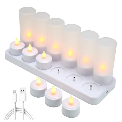 Expower Lot de 12 Bougie LED Rechargeable Bougie Électrique LED Flamme Vacillante avec Station de Charge Décoration pour Noël Anniversaire Mariage Dîner Votive Table Café Bar Restaurant Hôtel