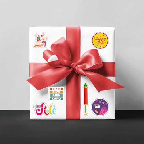 Image of Happy Holi Festival Stickers, 50+ Waterproof Vinyl Decals for Laptop, Mobile Phone, Guitar, Journal, Multicolour Self Adhesive