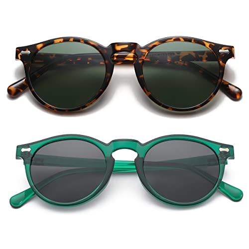 Image of Gleyemor Vintage Polarized Sunglasses for Men Round Sunglasses UV400 Protection Retro Hand-crafted Acetate Frame