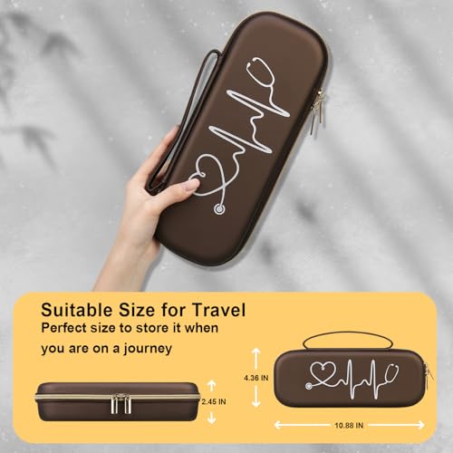 BOVKE Stethoscope Case for 3M Littmann Classic III Monitoring, Lightweight II S.E, MDF Acoustica Deluxe Stethoscopes - Extra Room for Medical Bandage Scissors EMT Trauma Shear and LED Penlights, Brown