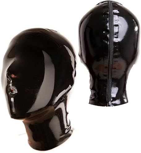 EXLATEX Latex Hood Mask Rubber Catsuit Holes for Mouth and Nose with Zipper 0.6mm Latex Mask