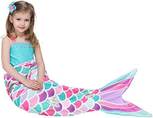 WERNNSAI Pink Mermaid Tail Blanket - Mermaid Wearable Blanket for Kids Girls Teens All Seasons Plush Soft Flannel Fleece Snuggle Blanket Mermaid Scale Sleeping Bag for Birthday, 140 x 60cm