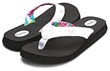 Floopi Classic Summer Flip Flop Thong Sandals for Women-Comfort Strap and Yoga Mat Padding Insoles for Support-Printed Soft Jersey Lining, Non Slip Soles (10, White/Coral-518)