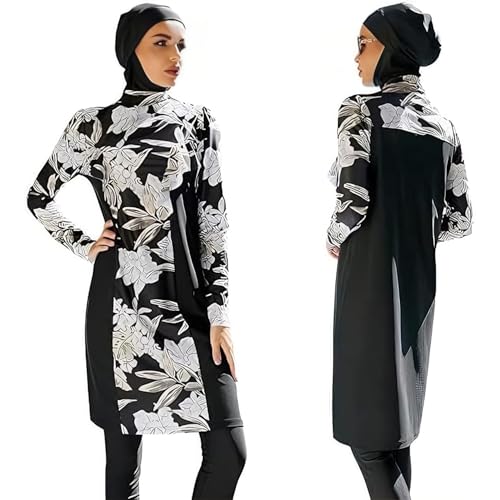 Doeunner Women Muslim Swimsuits Modest Islamic Swimwear with Hijab Rash Guard Burkini Long Sleeve Legging Pants Bathing Suits Full Coverage Tops Pants Set Bodysuit Surfwear Wetsuit Beachwear 3PCS Set