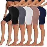 5 Pack Biker Shorts Women - 5'/8' High Waist Spandex Workout Yoga Running Athletic(Black/Navy/Dark Grey/Complexion/White,ONE)
