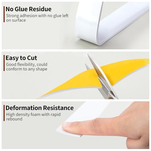 Image of Yotache White Foam Seal Strips Tape 1 inch X1 /8 inch, Total 33 Feet Long | High Density Closed Cell Foam, Weather Stripping for Doors and Windows Insulation, 2 X 16.5 Ft Each