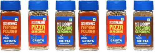 Image of CRISTA Italian Seasonings Combo Pack | Paprika Powder x 1, 45 gms | Oregano Seasoning x 1, 50 gms | Pizza Seasoning x 1, 40 gms | Pack of 6 | Zero added Colours, Fillers, Additives & Preservatives