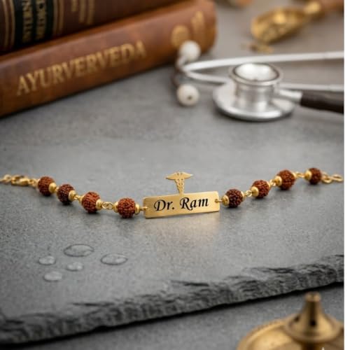 Image of Unisex-Adult Customized Name Rakhi For Brother | Rudraksha Beads, Custom Name Engraving, Adjustable Fit