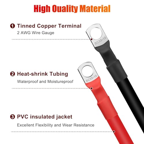 Linkstyle 6PCS 2 AWG Battery Cables 6 Inch, Heavy Duty Pure Copper Battery Bank and Inverter Cable Set with Tinned Copper 3/8" Lugs Terminals, for Solar, RV, Marine, Truck, Automotive 12V-48V by Linkstyle - Used condition - Image 4