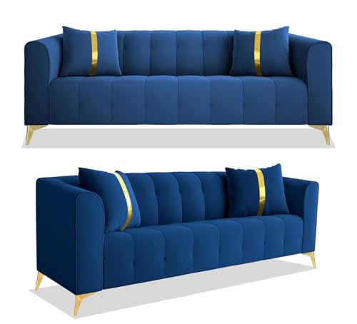 Image of A to Z Furniture Classic Chesterfield Sofa Set Luxury Chesterfield Sofa in for Home Living Room & Office (Blue)