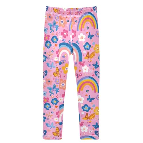 Pink Rainbows Flower Butterfly Girls Leggings Kids Yoga Pants Dance Active Tights 4T