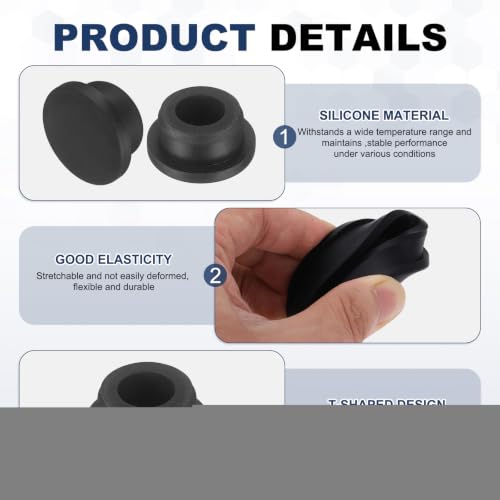 Image of MECCANIXITY 11pcs T-Shaped Silicone Plugs 24mm 15 /16 Inch Dia Snap in Plug Hole Seal Cover Round Rubber Stopper for 23-24mm Holes Kitchen Rubber Bulkheads Waterproof Sealing, Black