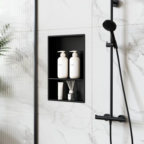 QAOYEDE Shower Niche 18"x12" Stainless Steel Bathroom Niche Matte Black by QAOYEDE - Used condition - Image 2