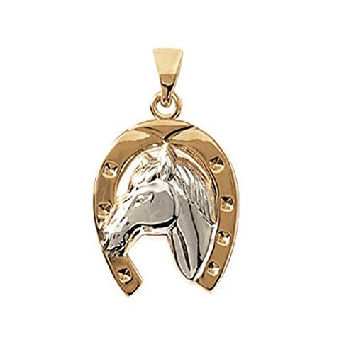 So Chic Bijoux © Pendentif Cheval Fer Équitation Bicolore Plaqué Or 750