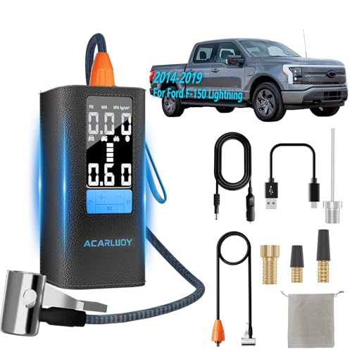 ACARLUOY Portable Air Compressor for Car Tires - 3X Faster Inflation, Fit for Ford F-150 Lightning 2014-2019,6000mAh Battery, LCD Screen, LED Light,Auto Shutoff